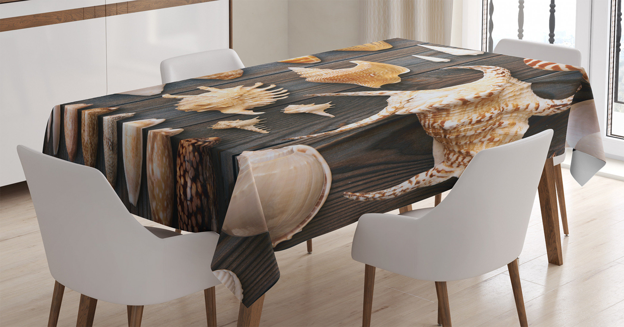 East Urban Home Ambesonne Seashells Tablecloth Seashell Background Still Life Spiral Wooden Table Rural Rustic Country Theme Rectangular Table Cover For Dining Room Kitchen Decor 60 X 84 Multicolor Wayfair