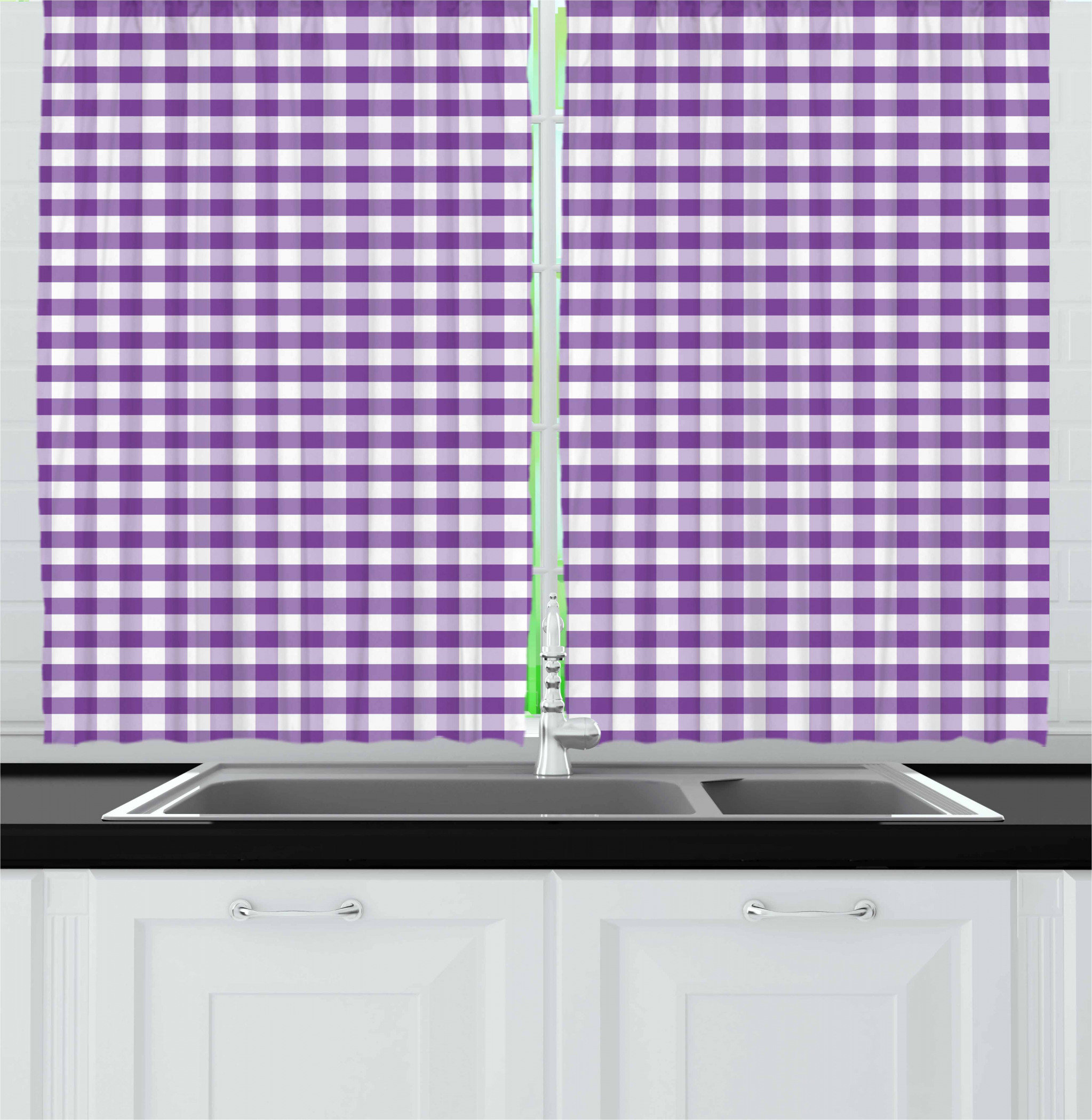East Urban Home Ambesonne Checkered Kitchen Curtains Purple And White Coloured Gingham Checks Rows Picnic Theme Vintage Style Print Window Drapes 2 Panel Set For Kitchen Cafe Decor 55 X 39