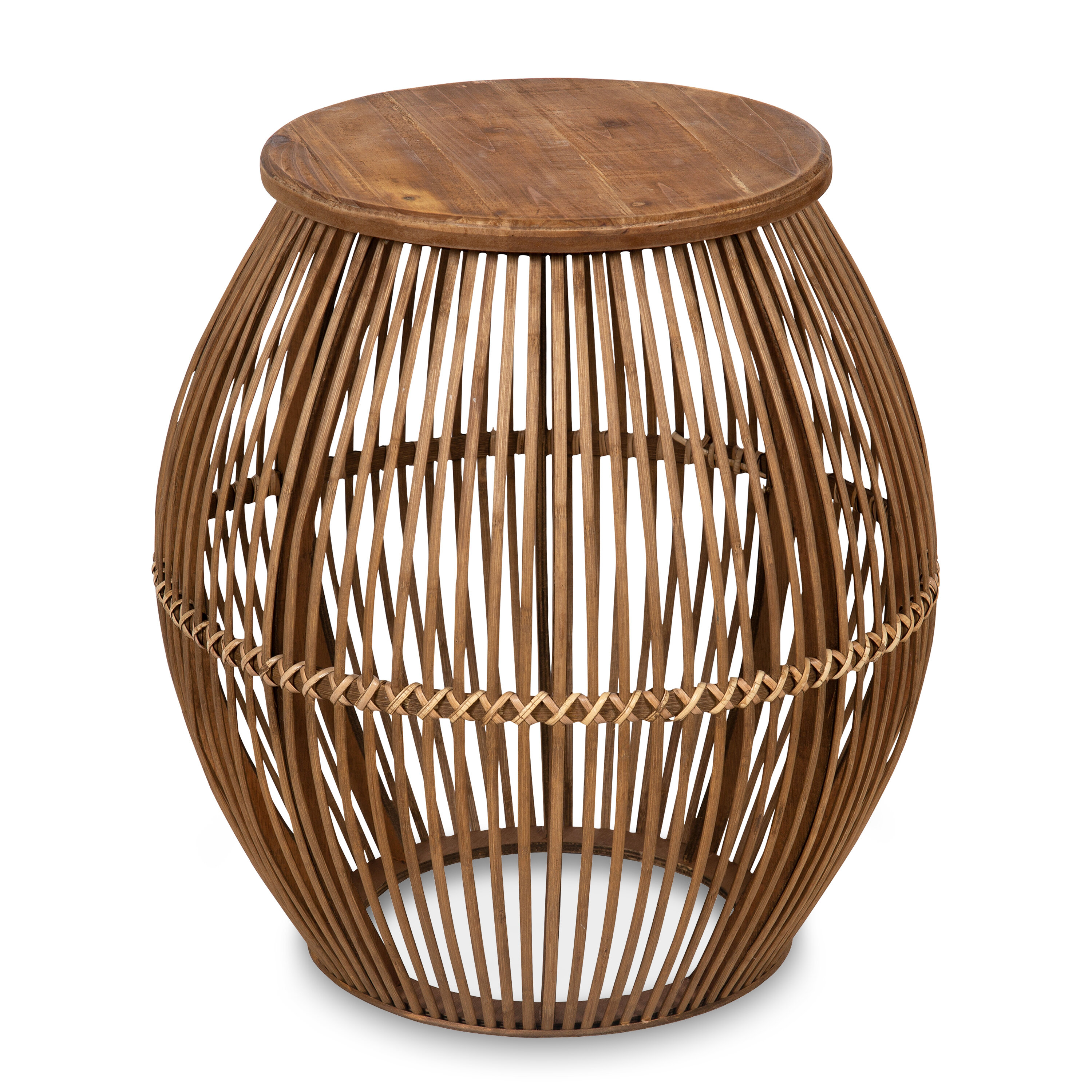 Round Woven Basket End Table 