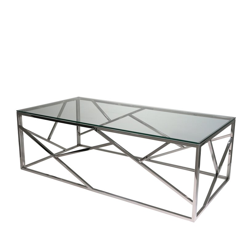 Orren Ellis Stainless Steel And Glass Coffee Table