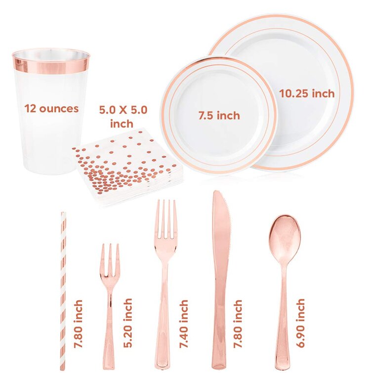 White and Rose Gold Birthday Party Supplise Serve 50 250 Pcs Disposable Birthday Plates and Napkin Sets for Birthday Party Decorations