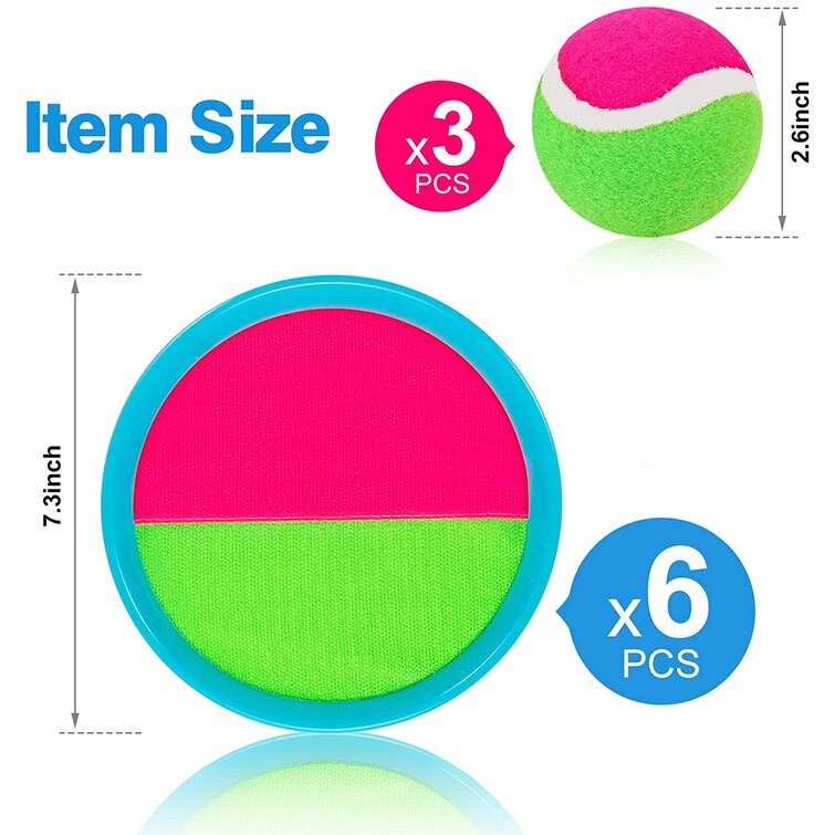 Toss and Catch Ball Set Catch Game Toys for Kids Perfect Outdoor Games Sets Playground Sets for Backyards for Kids/Adults/Family Beach Toys Paddle Ball Game Set with 6 Paddles and 3 Balls