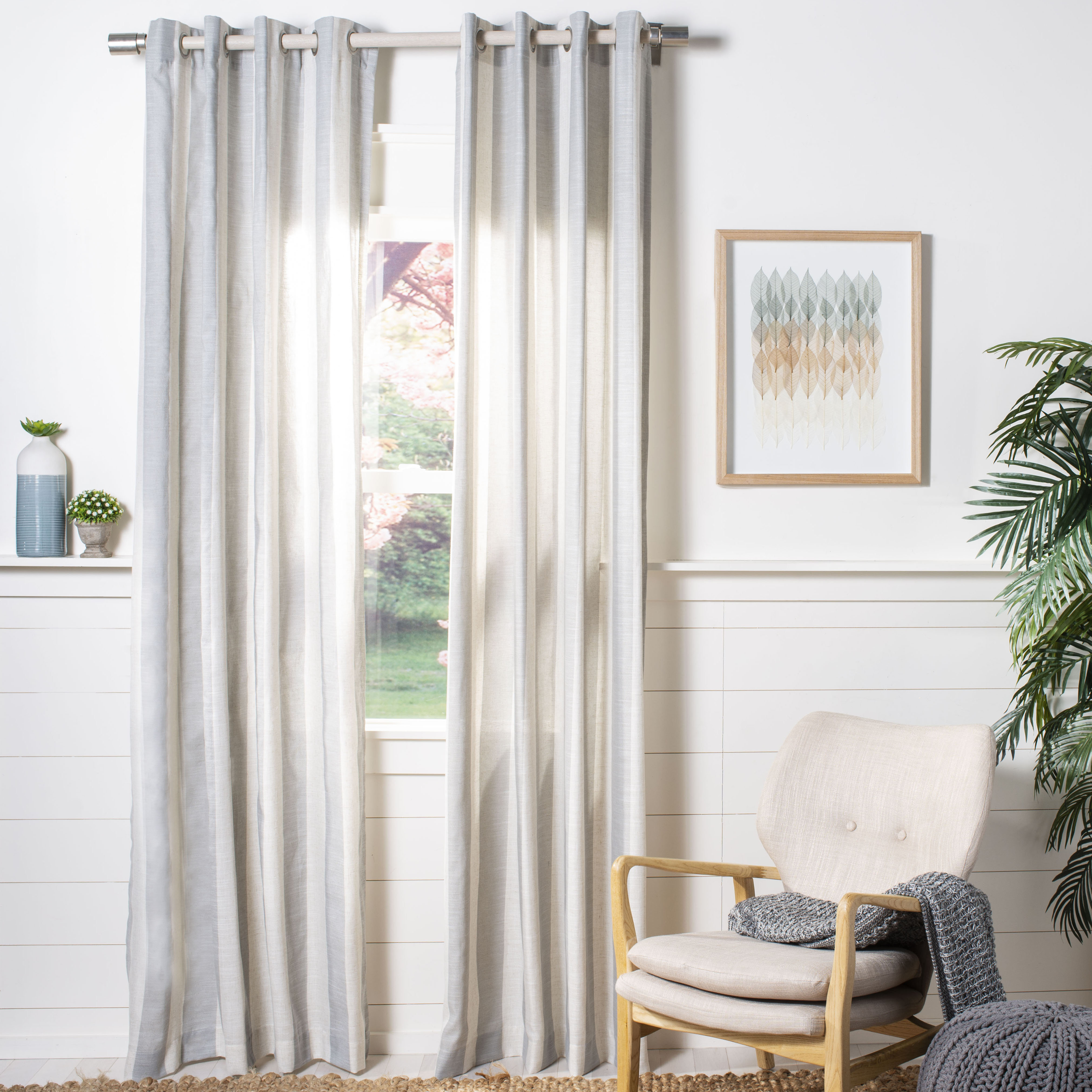 Foundstone Josh Window Striped Semi Sheer Grommet Single Curtain