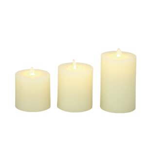 3Pcs LED Candle Light 3D Flameless Wax Pillar Flickering Candles 3x4.5 inches 
