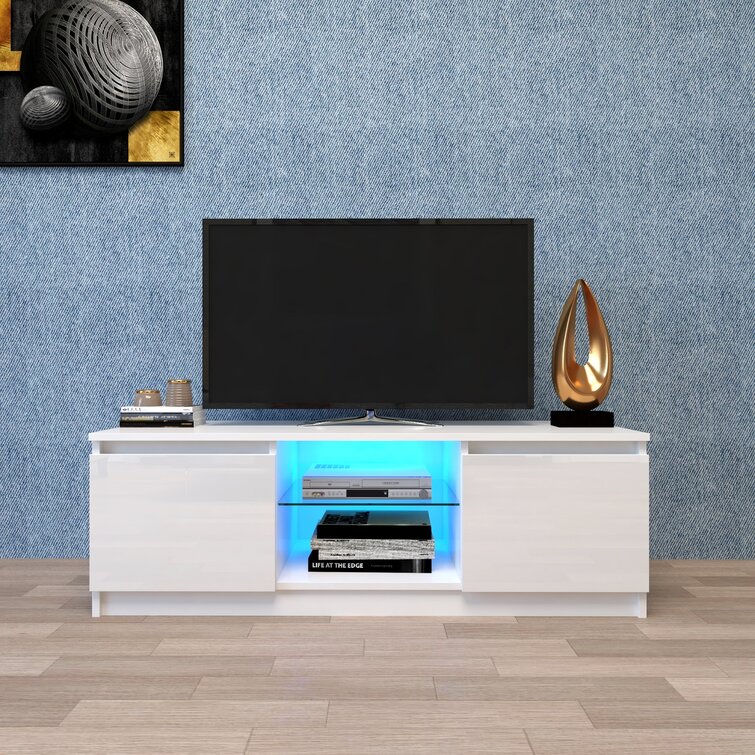 Details about   TV Stand Console Cabinet High Gloss w/ RGB Lights for 70in TV 2 Drawers Black 