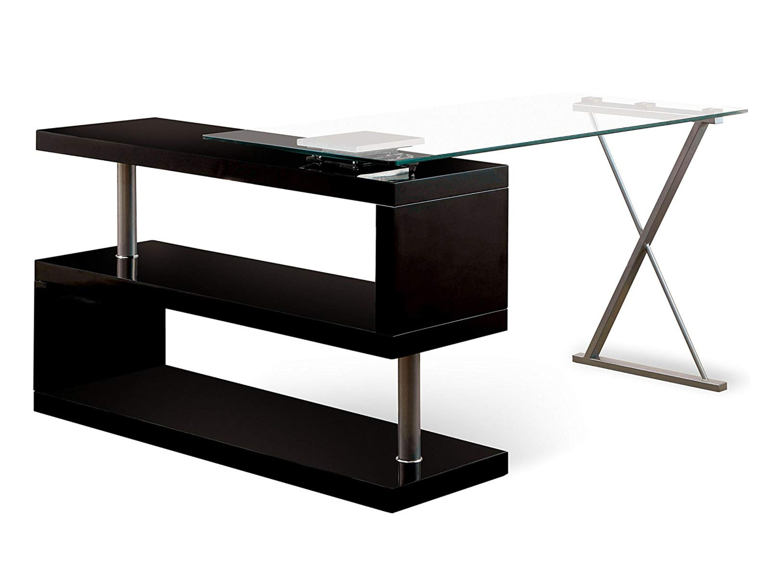 Orren Ellis Jessika Glass L Shape Executive Desk Wayfair