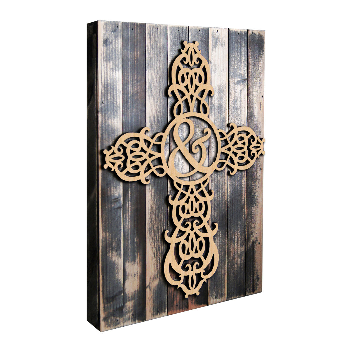 aMonogramArtUnlimited Cross Mounted on Rustic Wooden Board Wall Décor