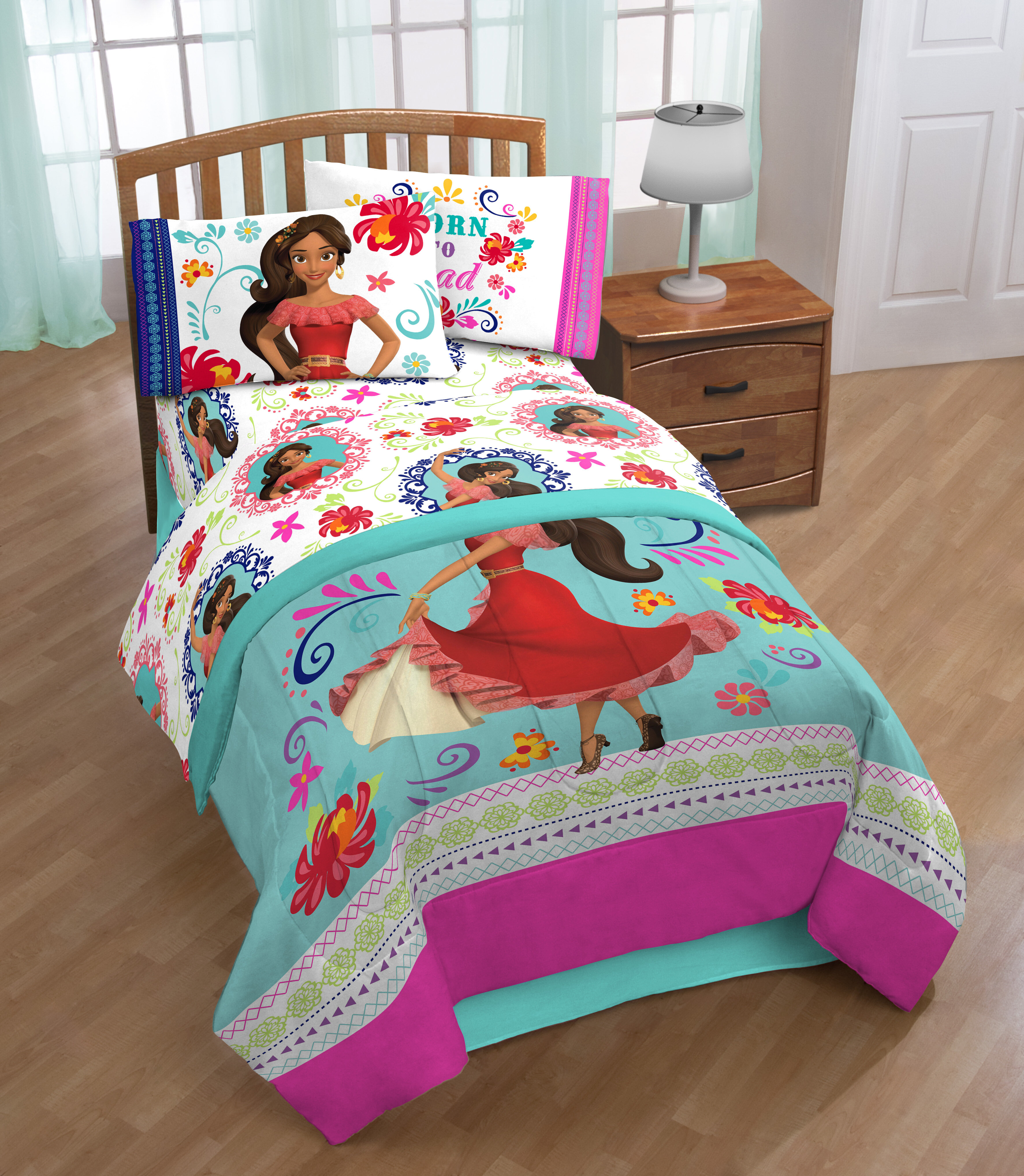 Pink/Red/Turquoise/White Disney Elena of Avalor Bold and Brave 4 Piece Toddler Bedding Set