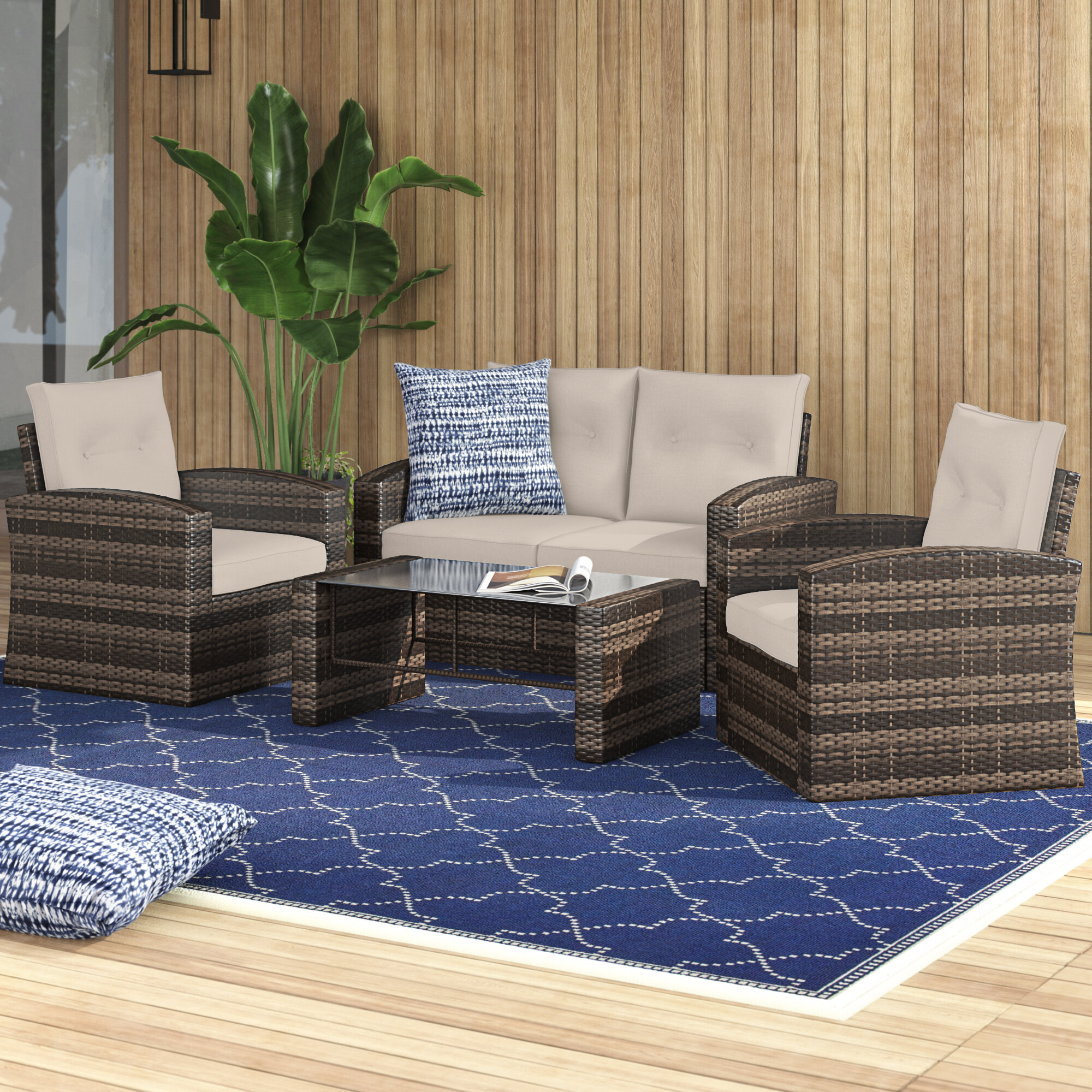 Ivy Bronx Crosson 4 Person Seating Group With Cushions Reviews Wayfair