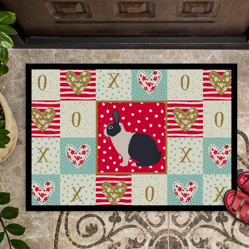 The Holiday Aisle Elko Dutch Rabbit Love 27 In X 18 In Non Slip Indoor Outdoor Door Mat Wayfair