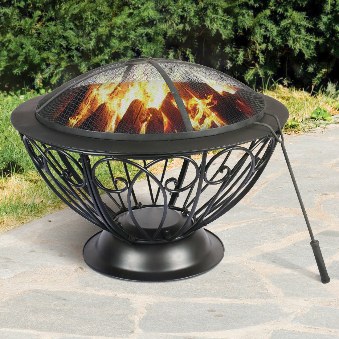 Red Barrel Studio 29 Fire Pits Outdoor Wood Burning Steel Bbq Grill Firepit Bowl With Mesh Spark Screen Cover Log Grate Wood Fire Poker For Camping Picnic Bonfire Patio Backyard Garden Beaches