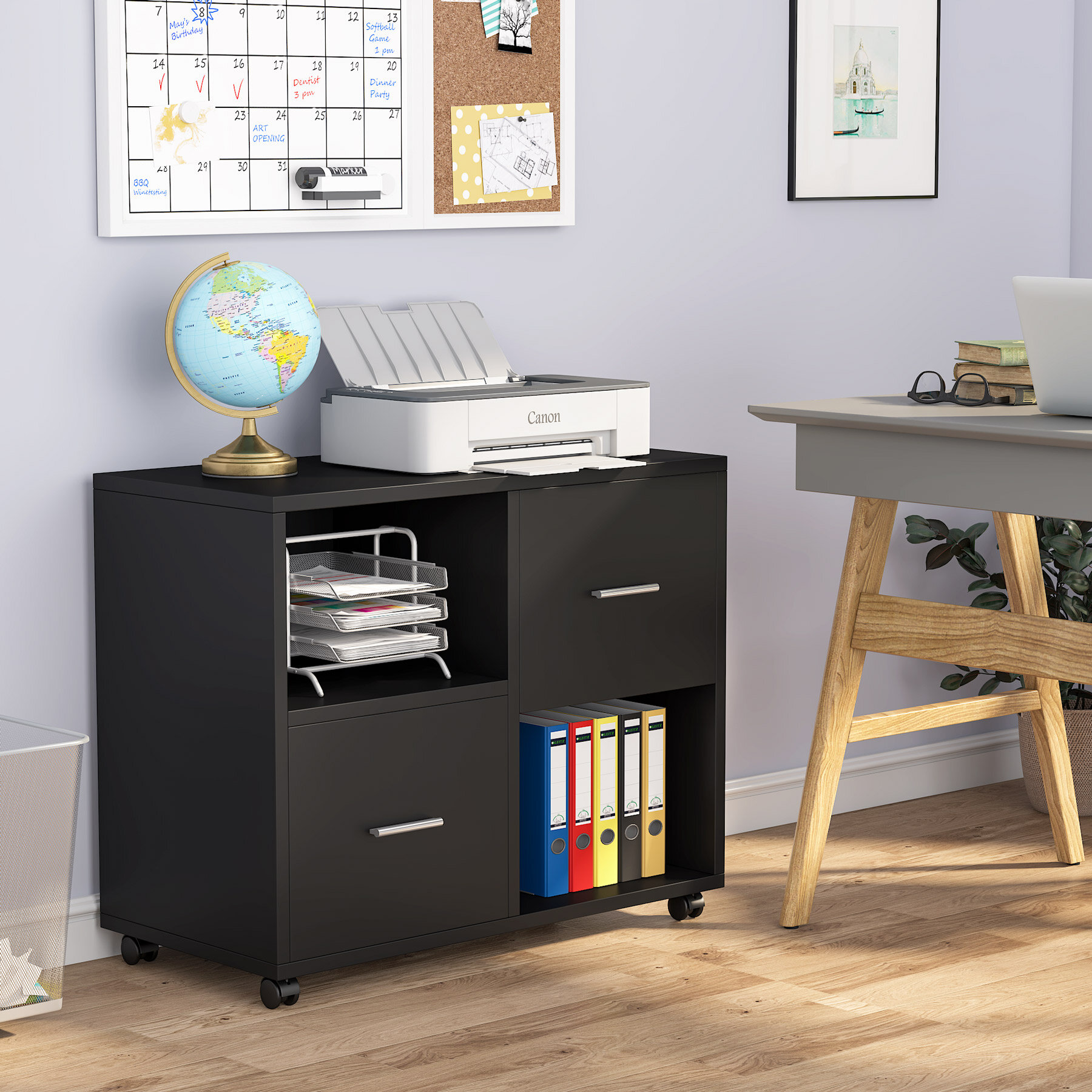 Filing Cabinet Removable with Casters and Lockable Metal 2 Drawers Fully Assembled Office Furniture-2 Colors-Office 