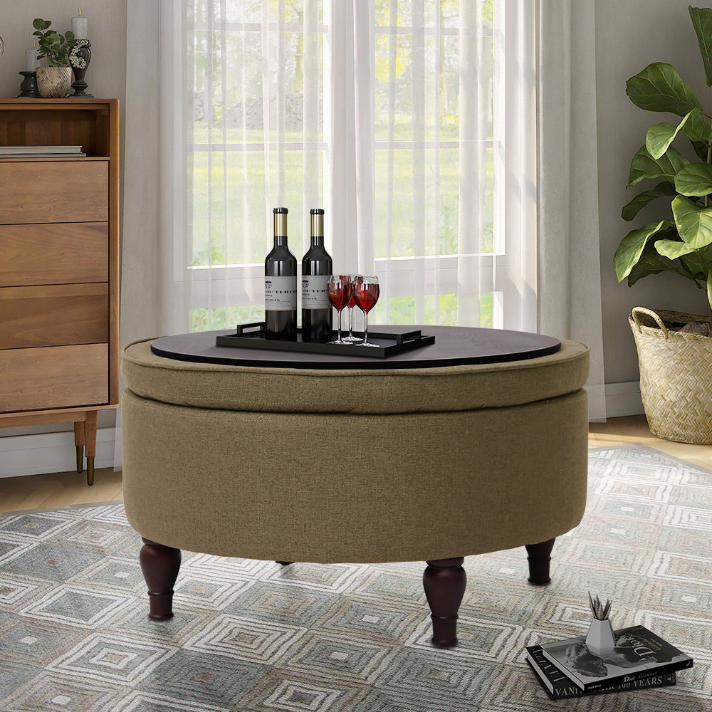 Lark Manor Ahan 32'' Wide Tufted Round Storage Ottoman with Storage ...