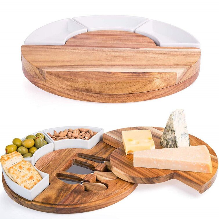Cheese Charcuterie Platter for Wine Meat Acacia Wood and Natural Black Slate Cheese Board with Handle
