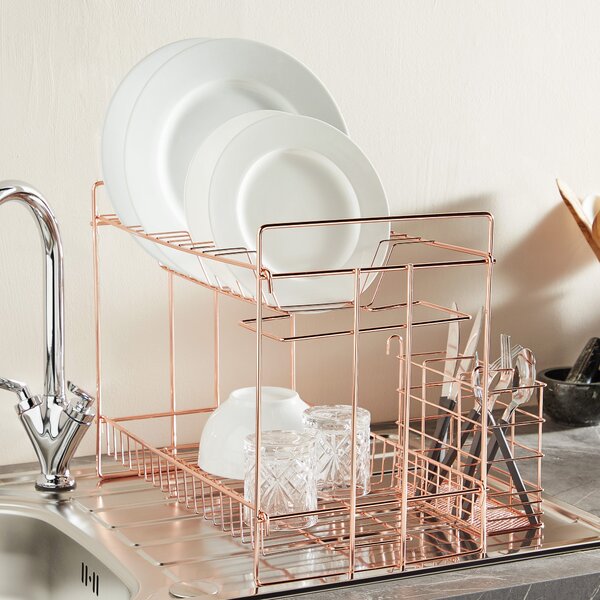 Copper Rose Gold Metal Geometric Kitchen Utensil Cutlery Storage Holder Drainer 