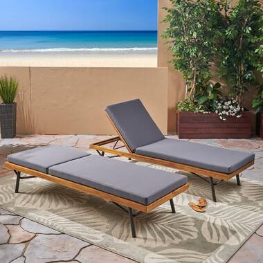 attwater double reclining teak chaise lounge with cushion brayden studio