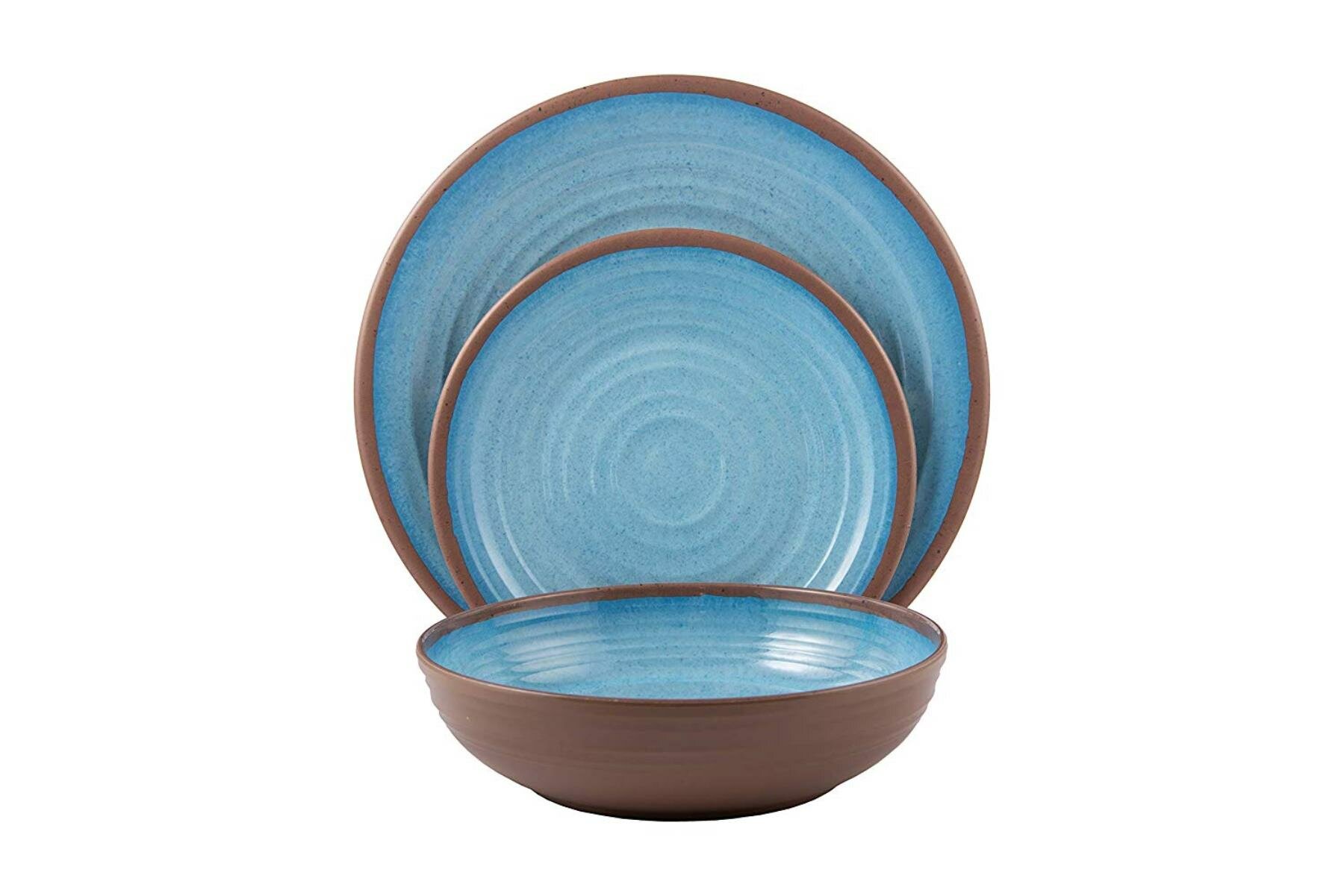 Melange 36-Piece 100/% Melamine Dinnerware Set Dinner Plate Color: Multicolor 12 Each Salad Plate /& Soup Bowl | Shatter-Proof and Chip-Resistant Melamine Plates and Bowls Clay Collection