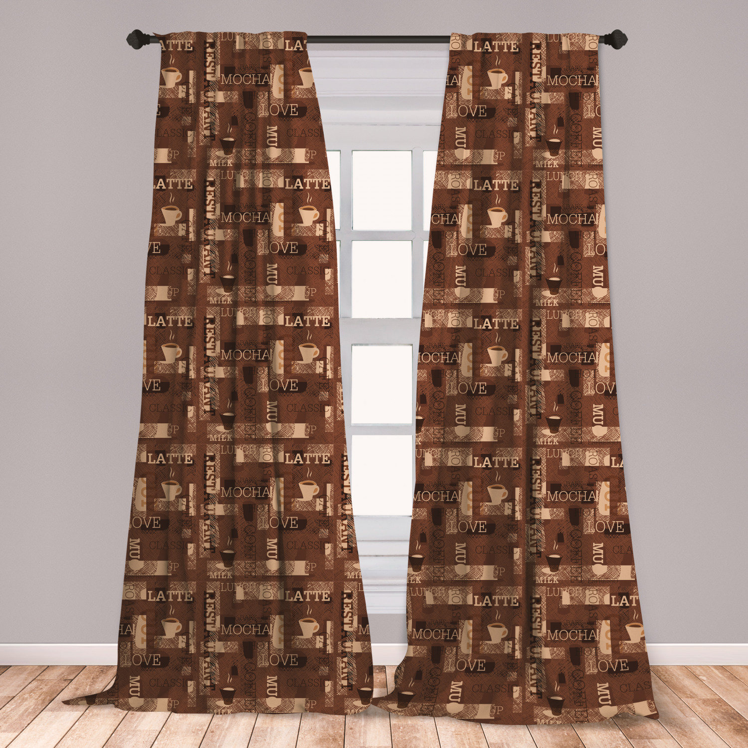 East Urban Home Ambesonne Coffee Curtains Cafeteria Pattern With