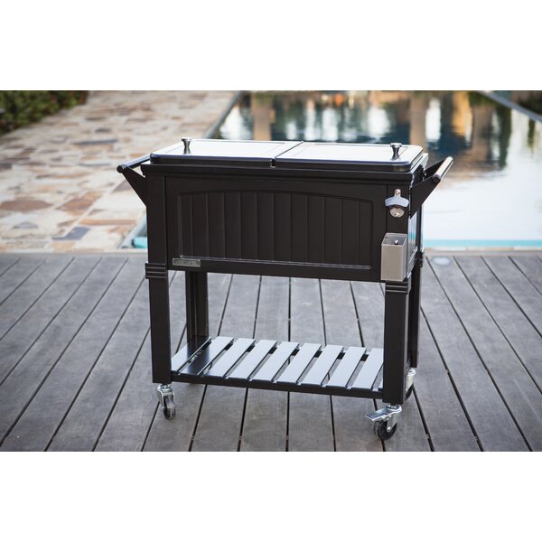 Outdoor Patio Rolling Cooler Cart/80QT Rattan Cooler with Square Legs & Shelf/Bar Drink Cooler Cart Ice Chest Cart Beverage Pool Tub Trolley/Brown 