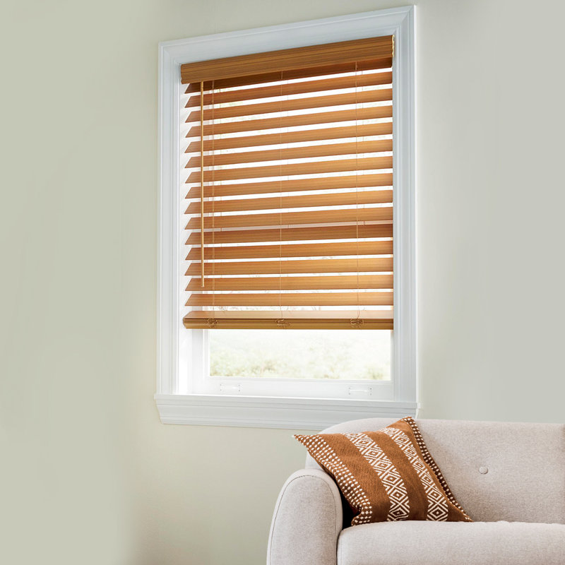 2.5 " Room Darkening Cordless Faux Wood Blind Width: 27.5", Length: 64", Color/Finish: Pine
