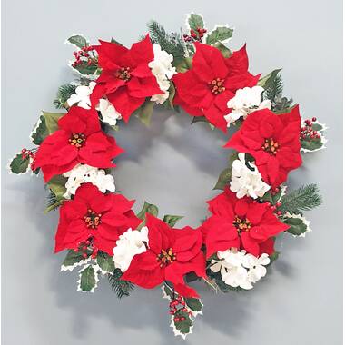Christmas Poinsettia Hydrangea 24" Wreath 