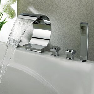 Triple Handle Deck Mount Waterfall Tub Faucet with Handshower