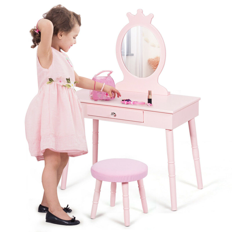 Harriet Bee Lebrun Kids Makeup Vanity Set With Mirror Reviews Wayfair