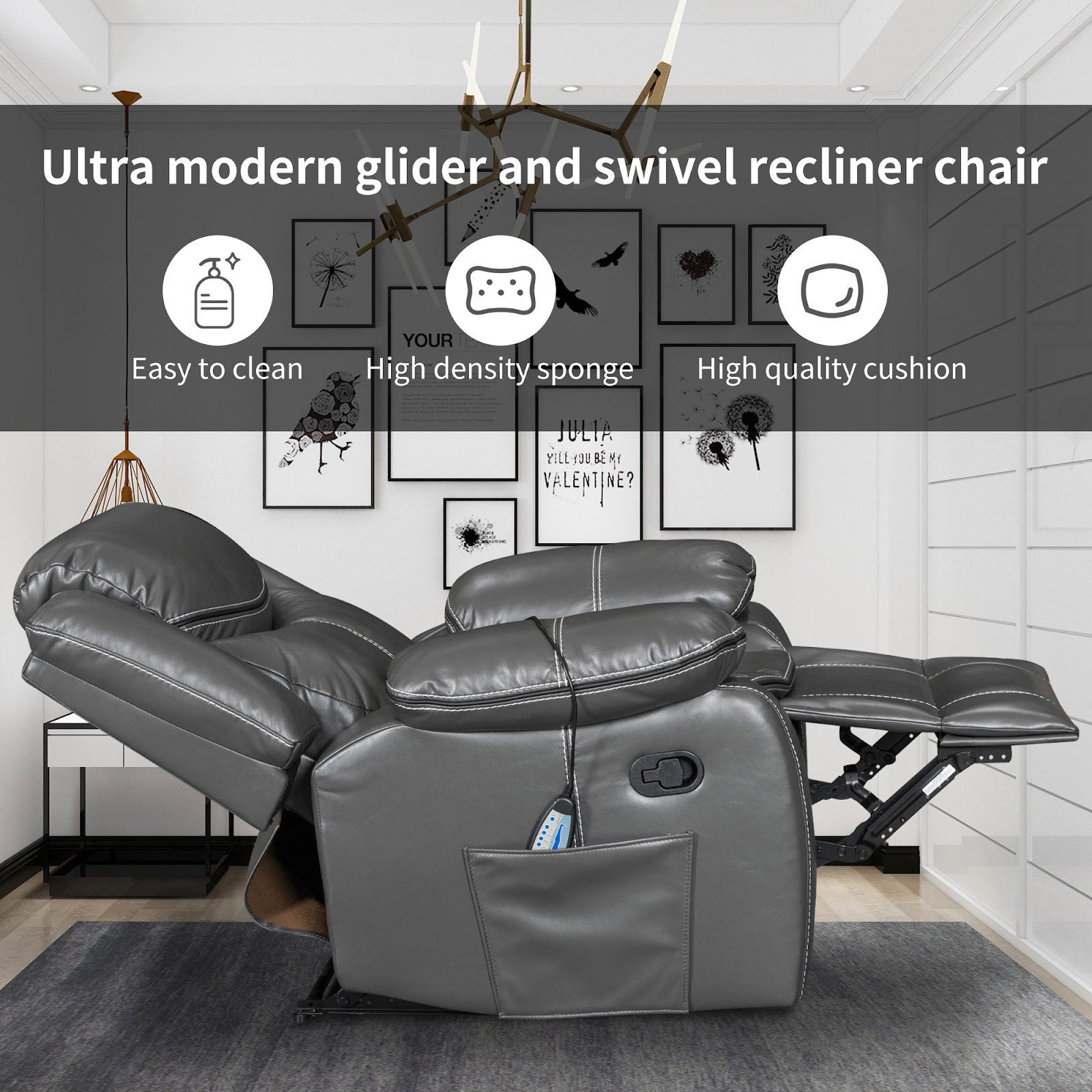 Ebern Designs 40.97'' Wide Faux Leather Massage Home Theater Individual Seat Wayfair