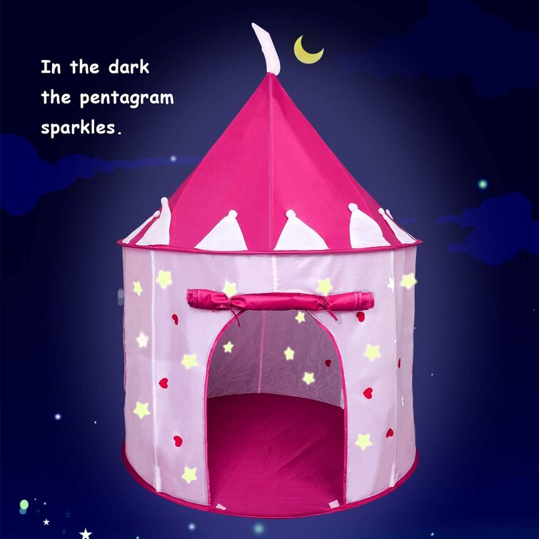 Princess Castle Play Tent with Glow in The Dark Stars Foldable Pop Up Pink Play Tent/House Toy for Indoor Kids Tent & Outdoor Children Tent Girls Gifts 