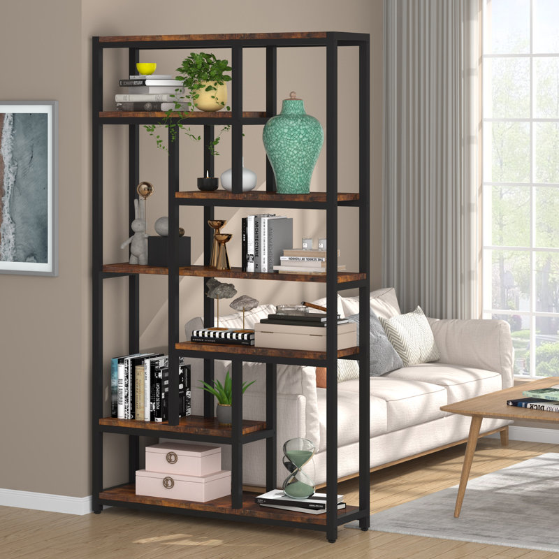 Chappa 78.74" H x 39.37" W Stainless Steel Etagere Bookcase Color: Brown/Black