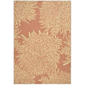 Chrysanthemum Power Loomed Polypropylene Beige/Terracotta Outdoor Area Rug