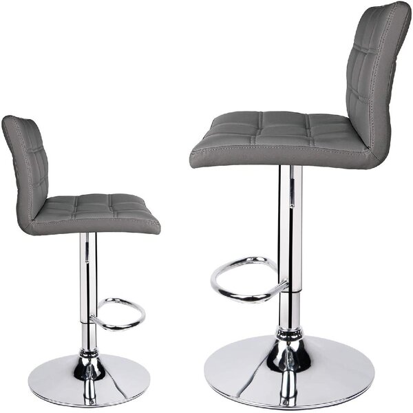 Set of 2 Cream Bar Stools Adjustable Swivel Pub Chairs PU Leather Modern Design 