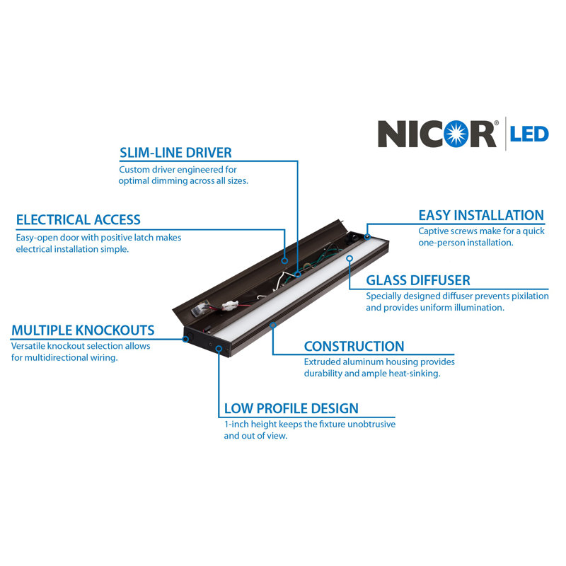NUC-4-30-DM-W-WH White NICOR Lighting 30-Inch Slim Dimmable 2700K LED Under Cabinet Light Fixture