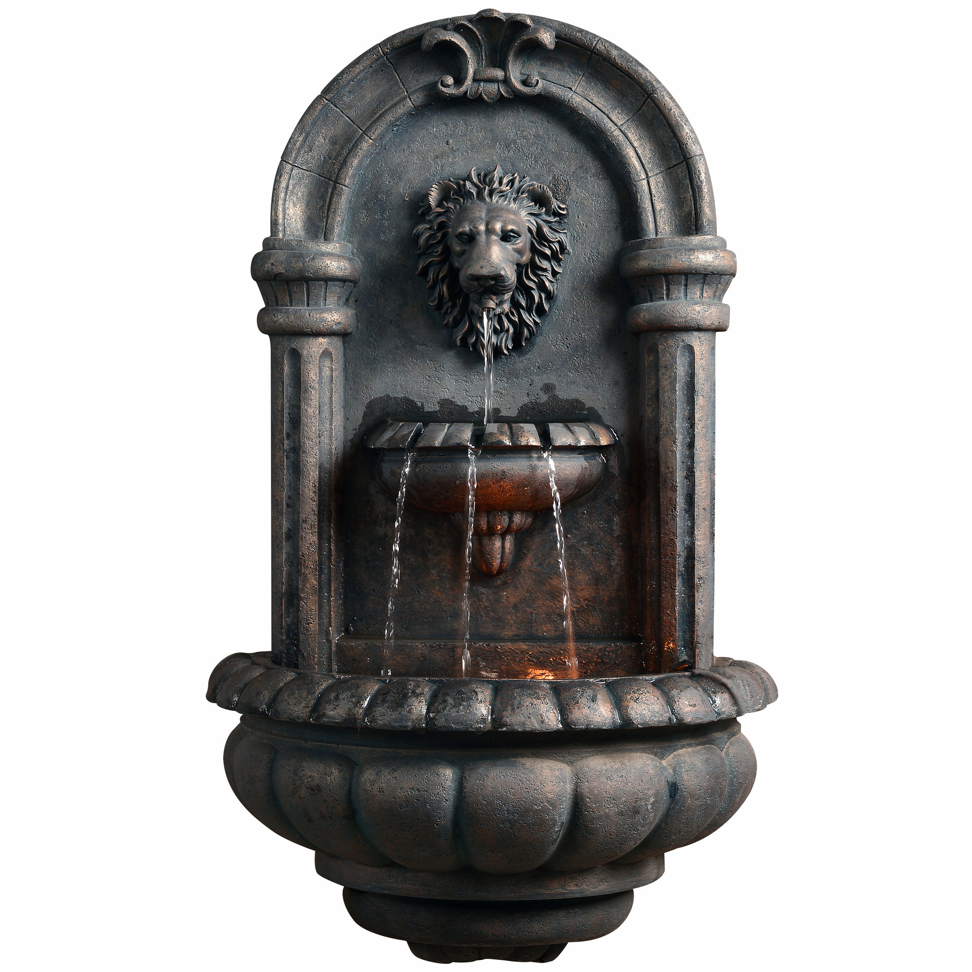 Peaktop Resin Outdoor Royal Lion Head Wallfall Fountain With Light Peaktop Resin Outdoor Royal Lion Head Wallfall Fountain With Light Reviews Wayfair
