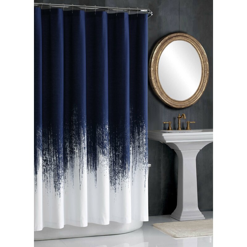 navy blue and white shower curtain