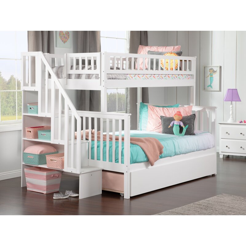 twin over full bunk bed with stairs and trundle