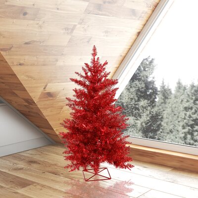 3' Red Artificial Christmas Tree with 70 Single Colored Lights The Holiday Aisle®
