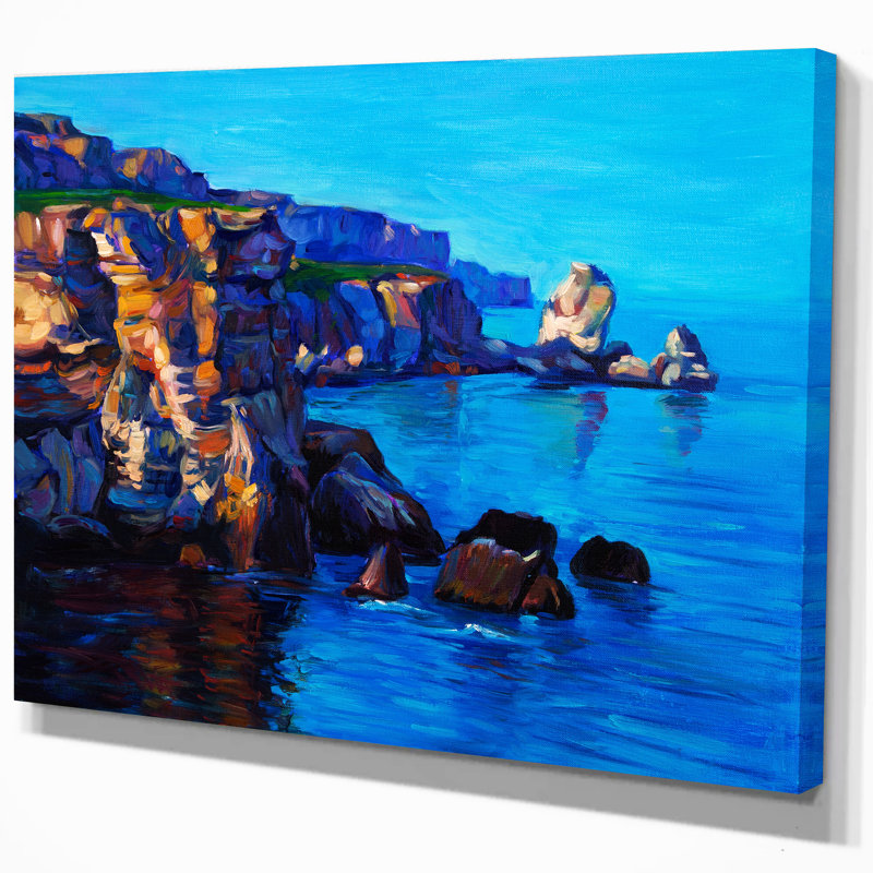 East Urban Home Blue Sunset Over Ocean View Wrapped Canvas Print