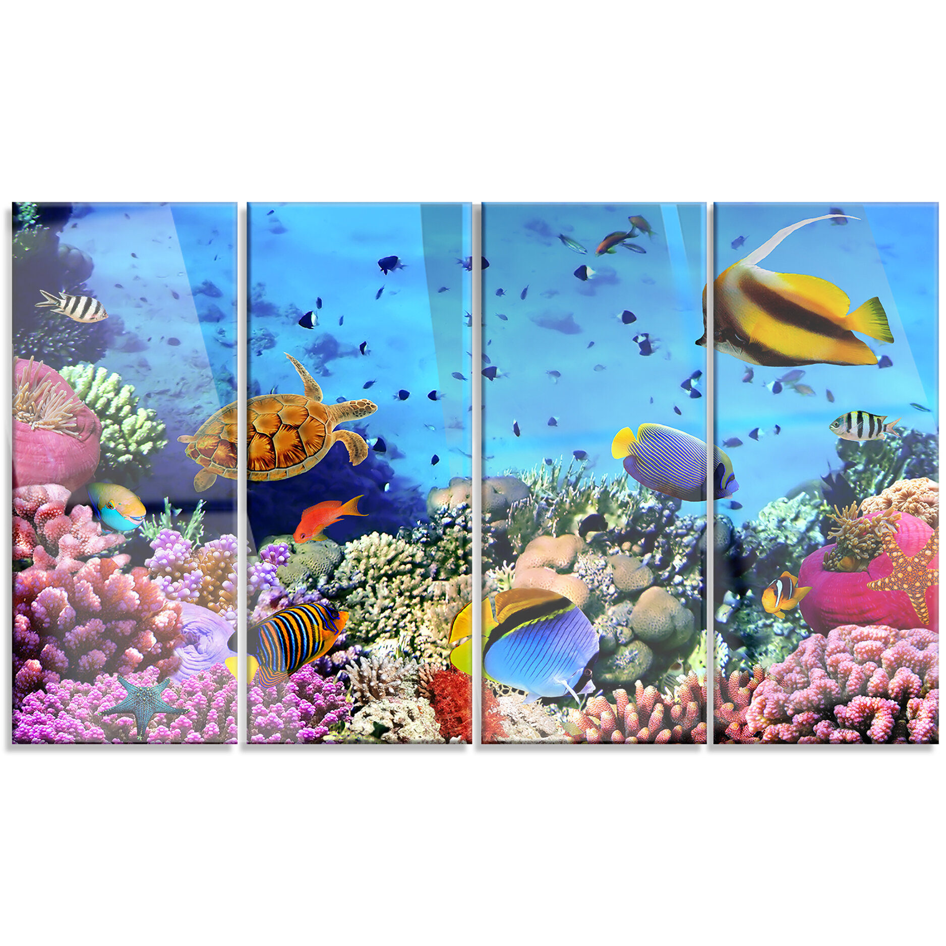 40x20 Designart Colorful Coral Reef with Fishes-Seascape Photo Canvas Print-40x20