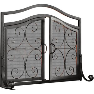 Small Crest Iron Fireplace Screen with Doors