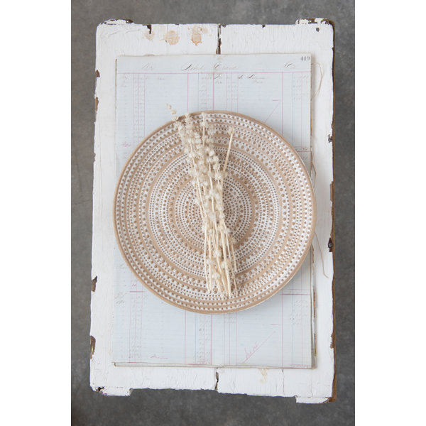 Tankersley Decorative Round Embossed Wood Coffee Table Tray