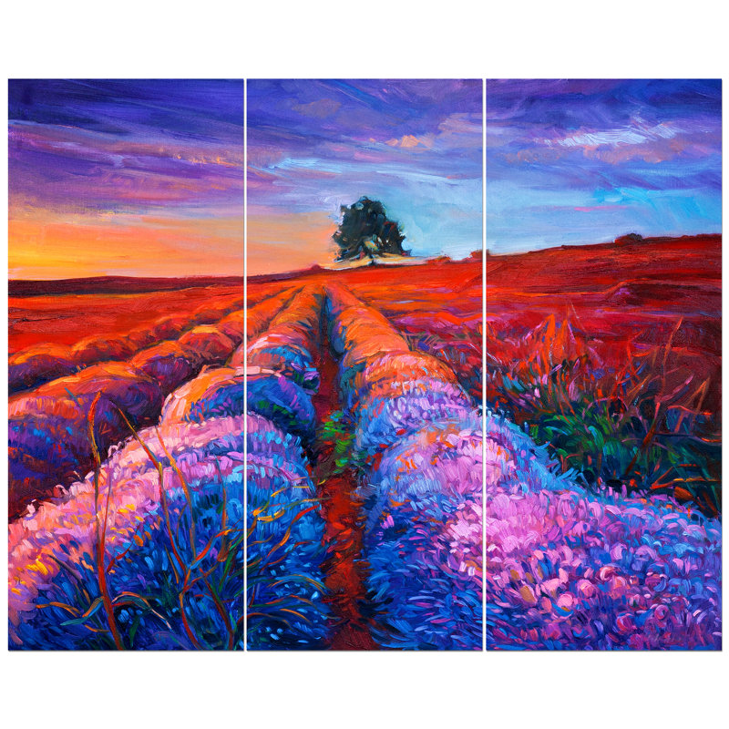 East Urban Home Sunset Lavender Field Abstract Artwork Print