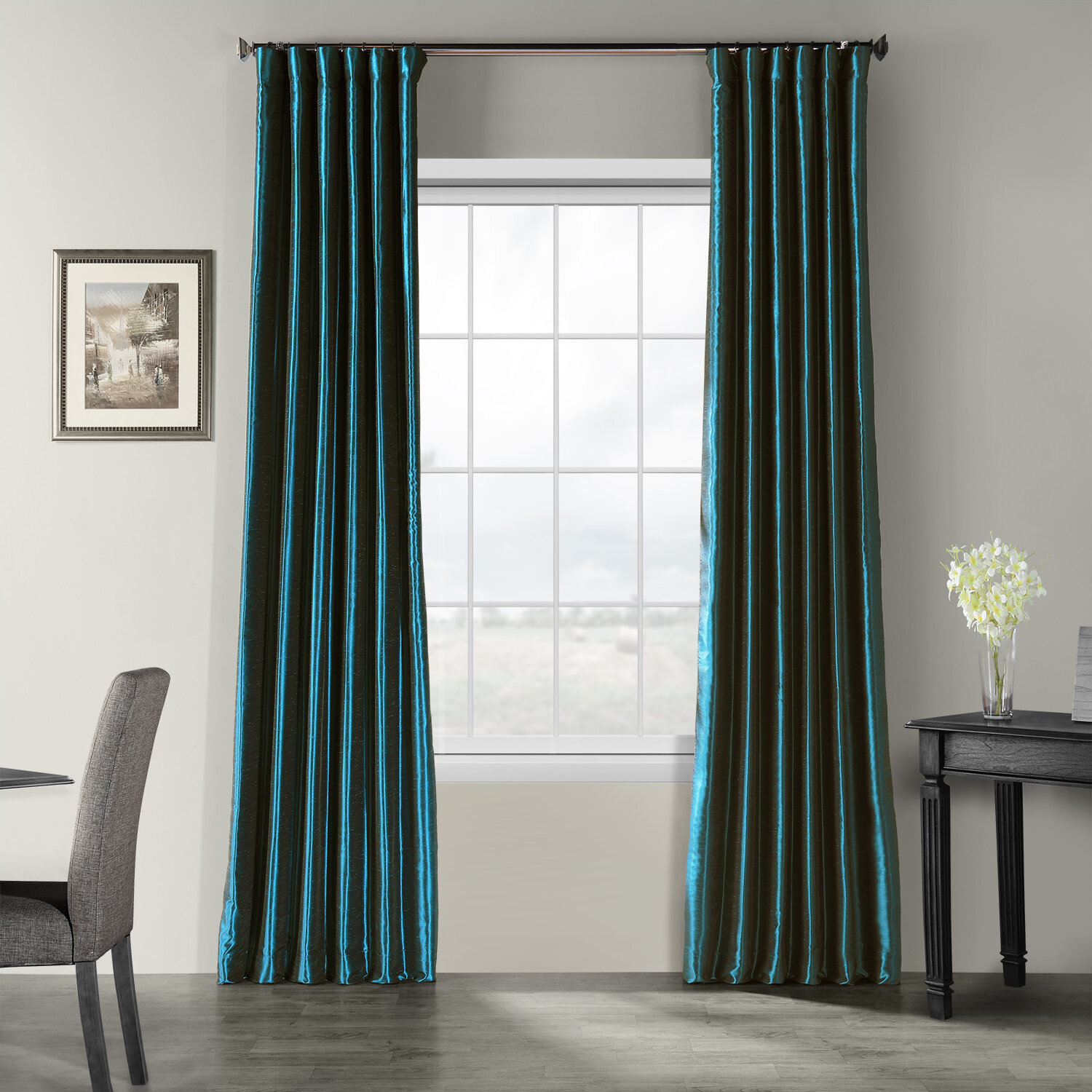 Teal Solid Contemporary 100% Blackout Window Curtain Drapes Rod Pocket Panel 