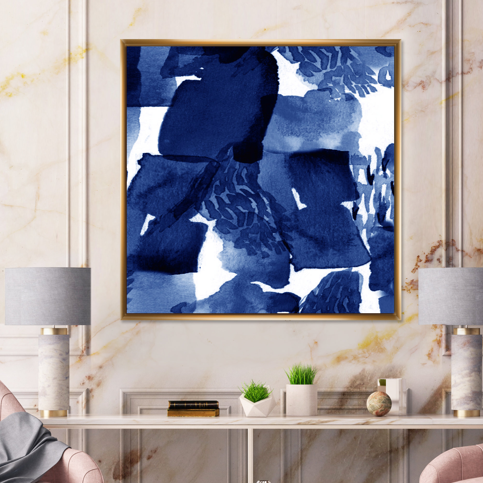East Urban Home Abstract Impression In Classic Blue On White I