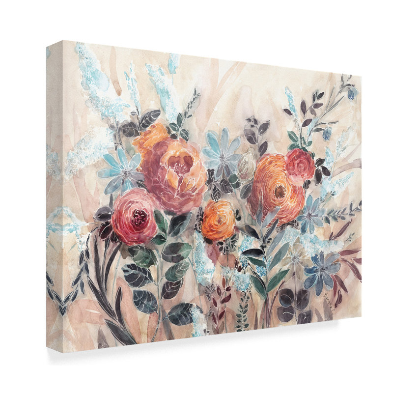 Charlton Home White Line Floral Acrylic Painting Print On