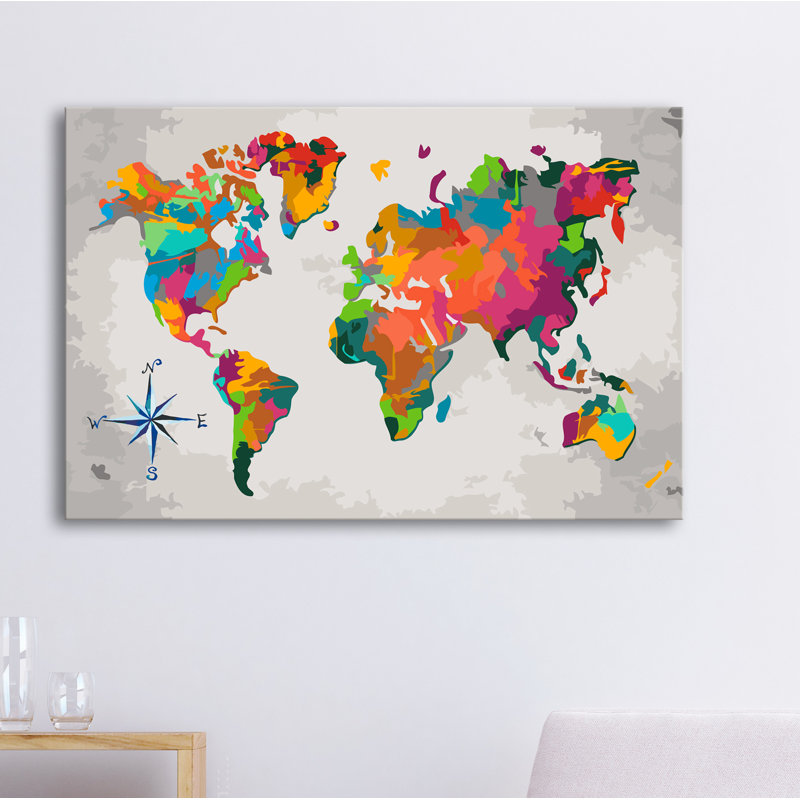 17 Stories Diy Leinwandbild Set Weltkarte Kompass Malen Nach Zahlen Wayfair De
