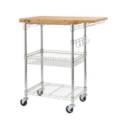 TRINITY PRO EcoStorage Kitchen Cart w/ Bamboo Top and Drop Leaf