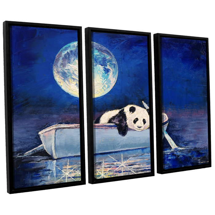 Latitude Run Panda Blue Moon 3 Piece Framed Painting Print On