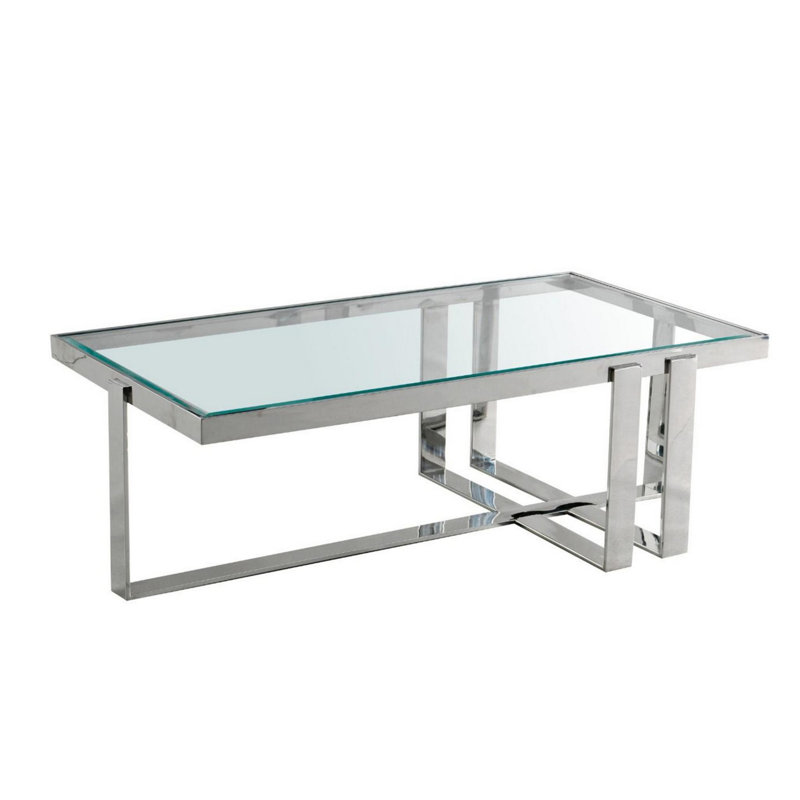 Benjara Rectangular Glass Top Coffee Table With Metal Frame Base Silver And Clear Wayfair Inspire q lorin cool round glass cocktail table.