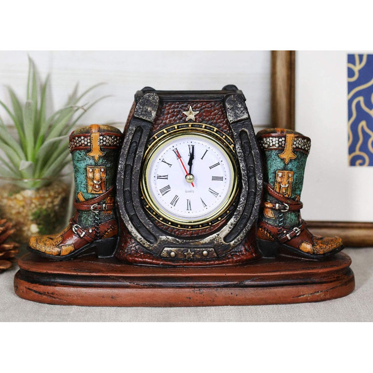 Ebros Gift Ebros Country Western Star Lucky Horseshoe Turquoise Cowboy Boots Designer Resin Analog Desktop Table Clock 9 25 Long Decorative Home And Office Rustic Accent Wayfair